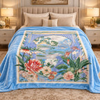 Serene Garden Landscape Plush Winter Blanket – Double Bed | Luxury Floral Scenic Print