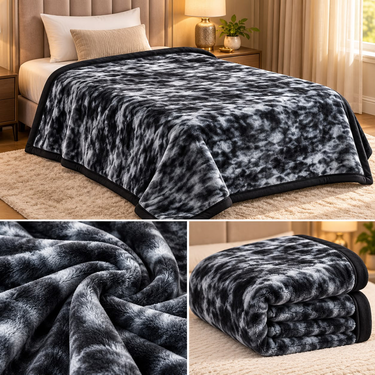 Midnight Marble Plush Winter Blanket – Single Bed
