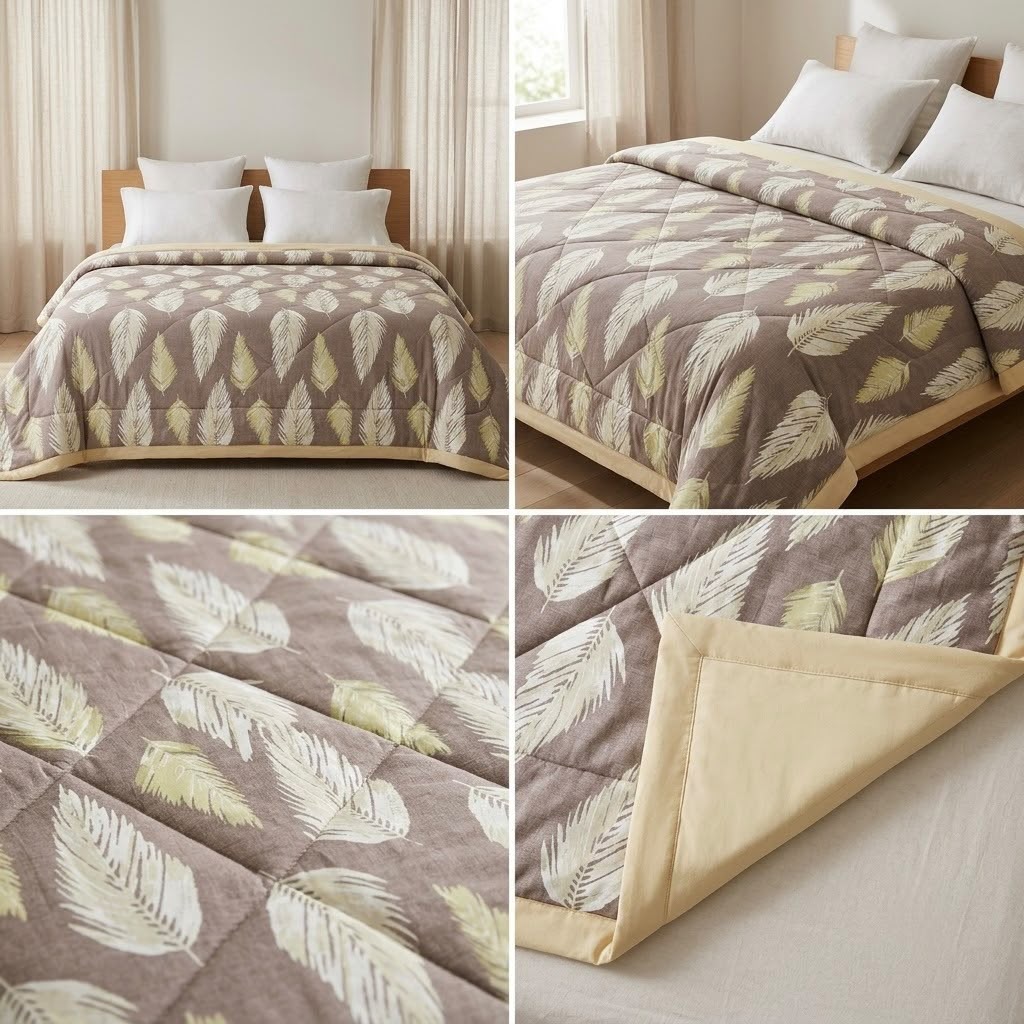 Botanical Leaf Print Double Bed Comforter – Soft Quilted Design