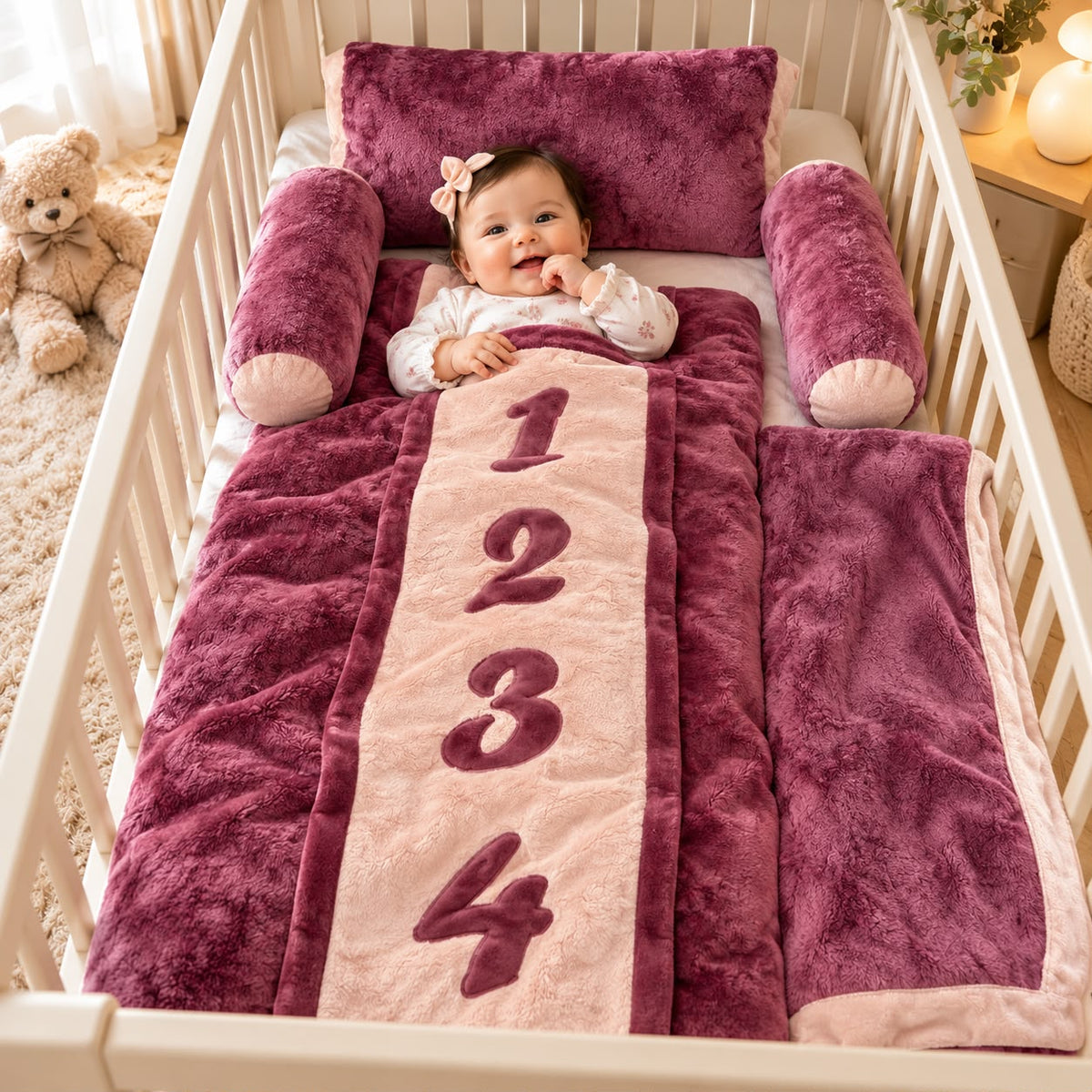 Kids Cozy 5 Pcs Blanket & Bedcover Set – Soft Printed Bedding Set with 2 Round Cushions & 1 Pillow