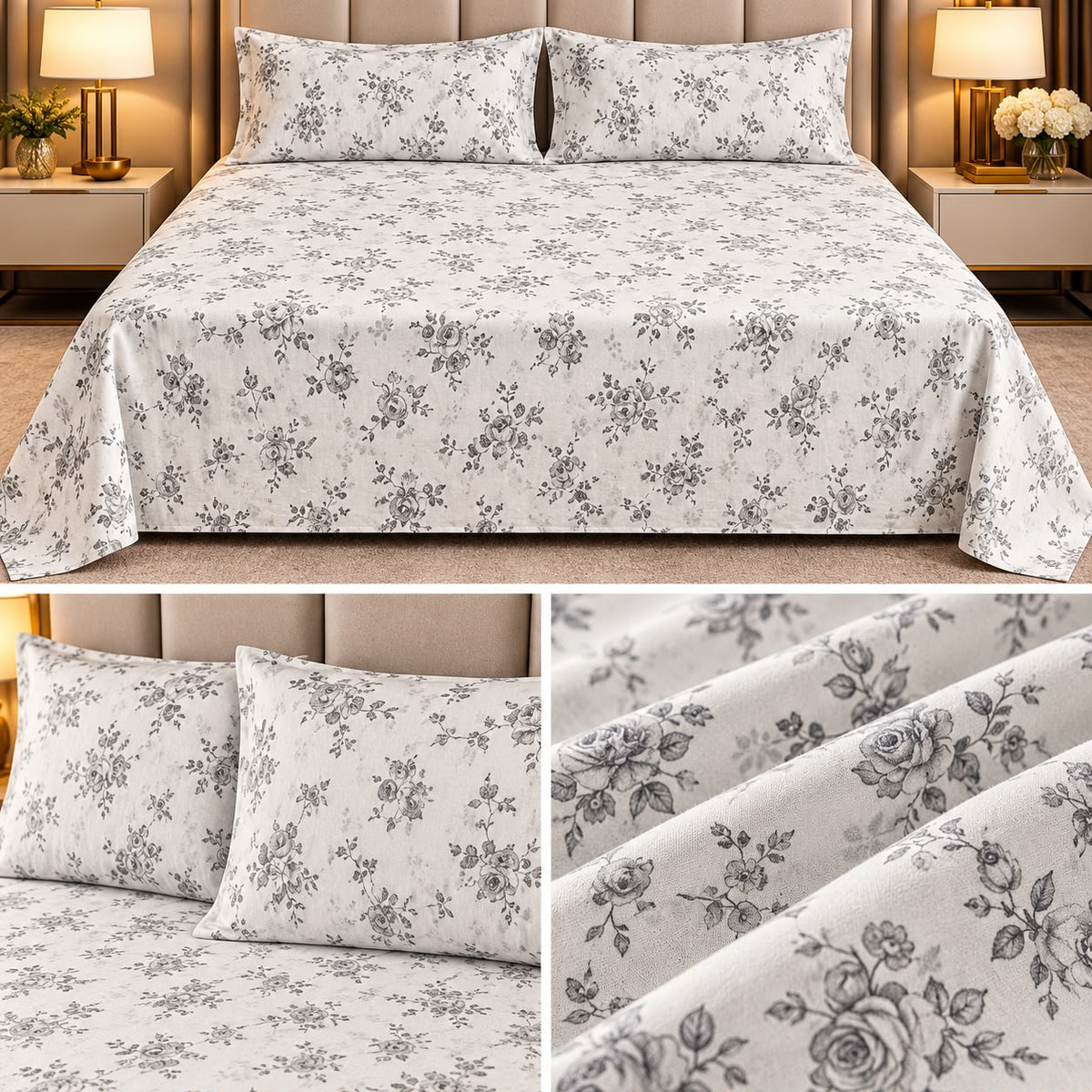 Jumbo Luxury Floral & Botanical Printed Bedsheet Set – 3 Pcs 120*120 Inch Super King