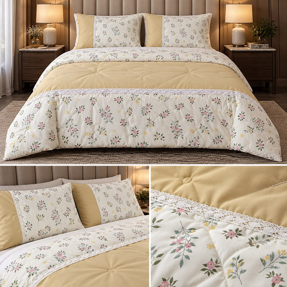 Rosé Meadow Floral King Size 4 Pcs Comforter Set