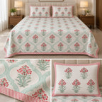 Soft Khadi Floral Bedcover Set – 3 Pcs | Elegant Traditional Print