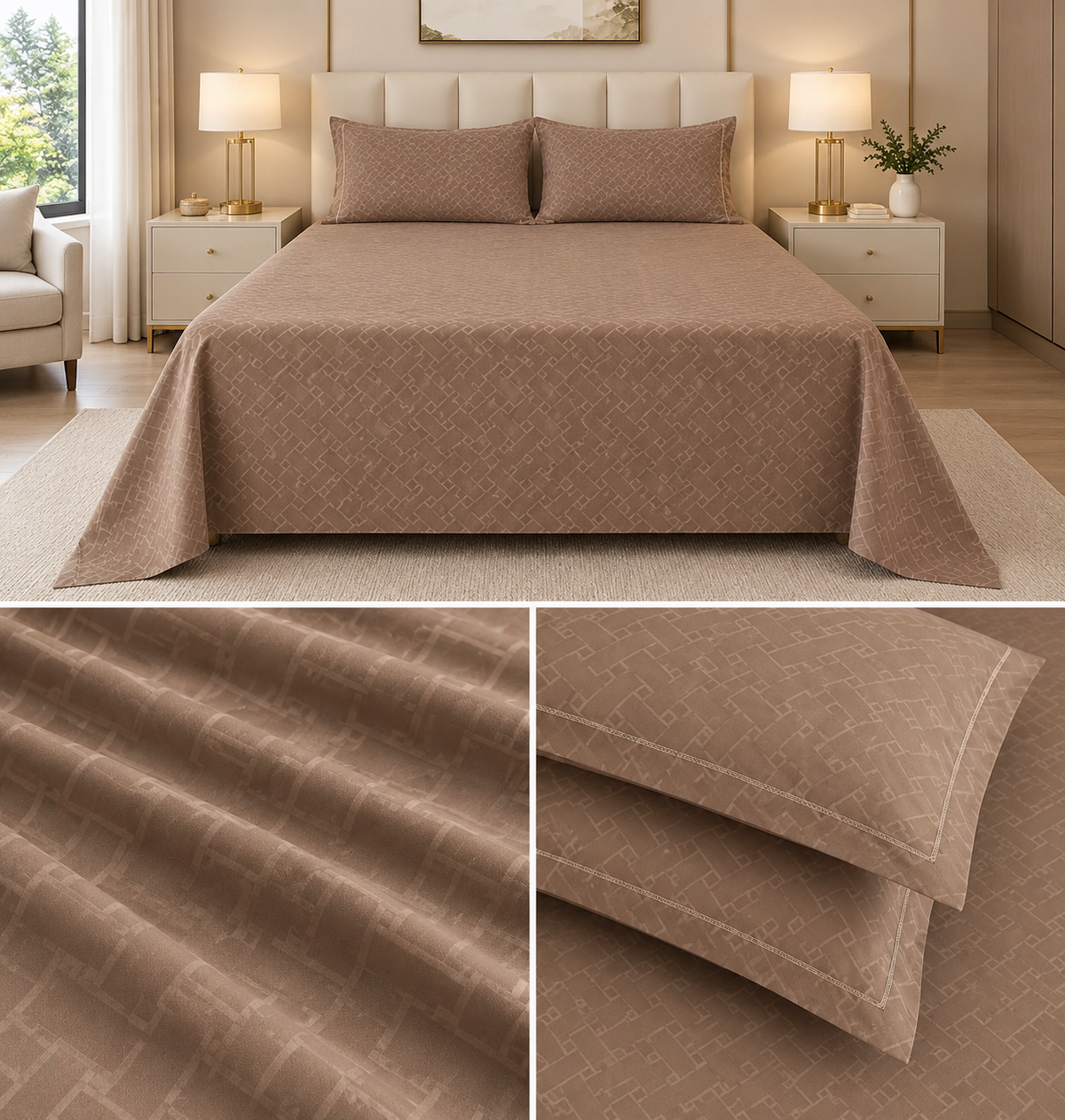 Elegant Self-Design King Size 3 Pcs Bedsheet Set – 108×108 Inches | Product Code :- 55B75RKEH