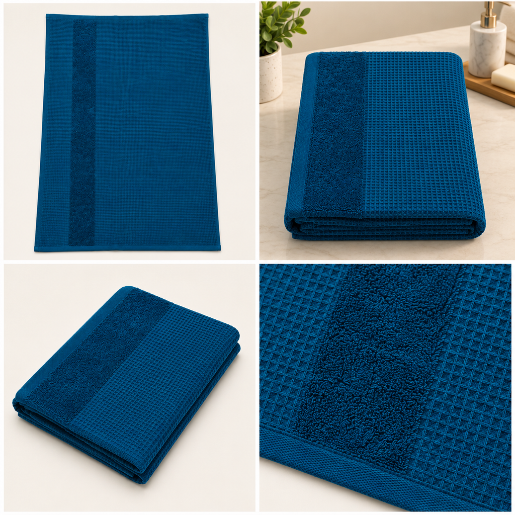 Luxe Pocket Waffle Terry Cotton Bath Towel – 75 × 150 CM | Textured Designer Bath Towel