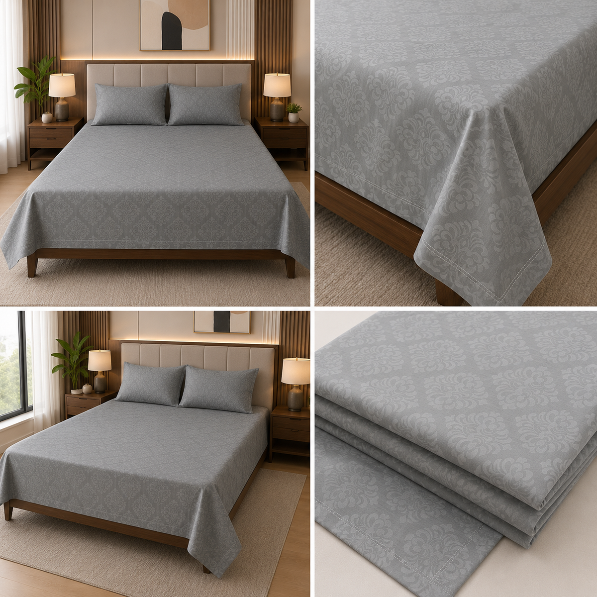 Elegant Self-Design King Size 3 Pcs Bedsheet Set – 108×108 Inches | Product Code :- 55B75RKEH