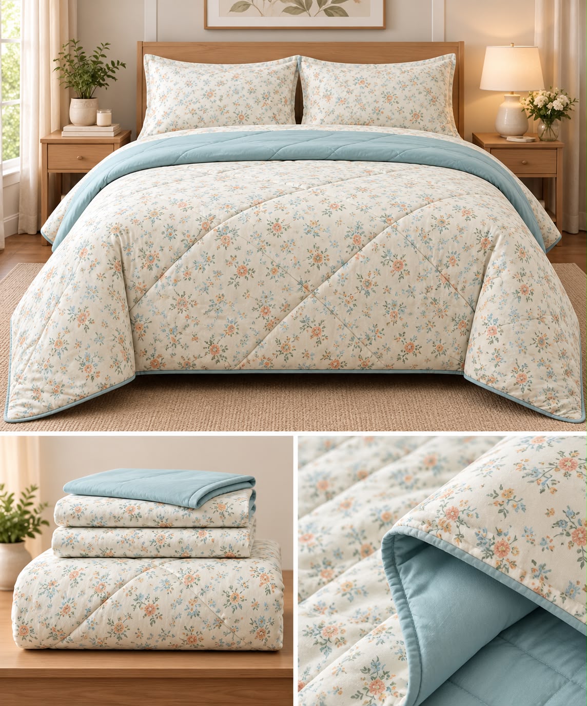 Aroma Meadow Luxe 4 Pcs King Size Comforter Set – Floral Reversible Bedding Set Product Code :- 55B195RKEH