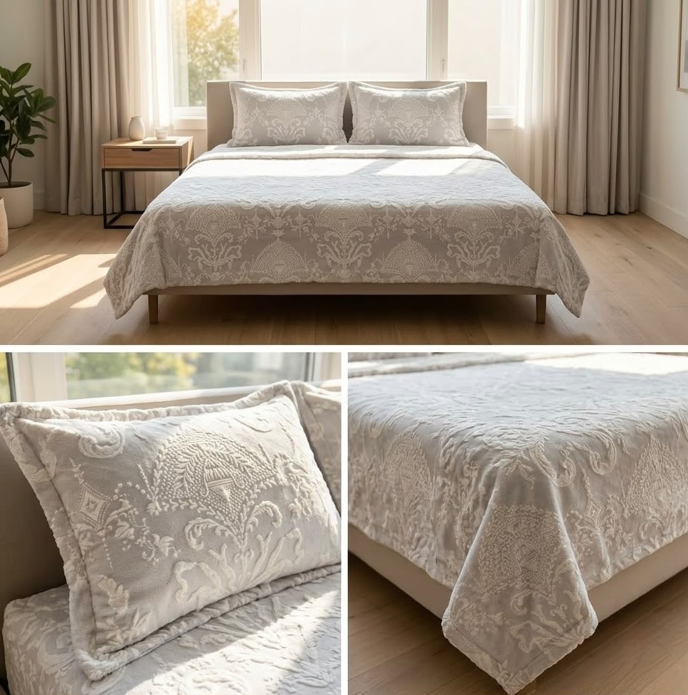 Embossed Winter Bedsheet Set – Ultra Soft & Cozy King Size (3 Pcs)