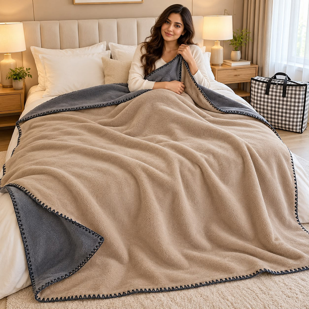Plain Japanese Blanket – King Size | Reversible Soft & Cosy Dual-Tone Comfort