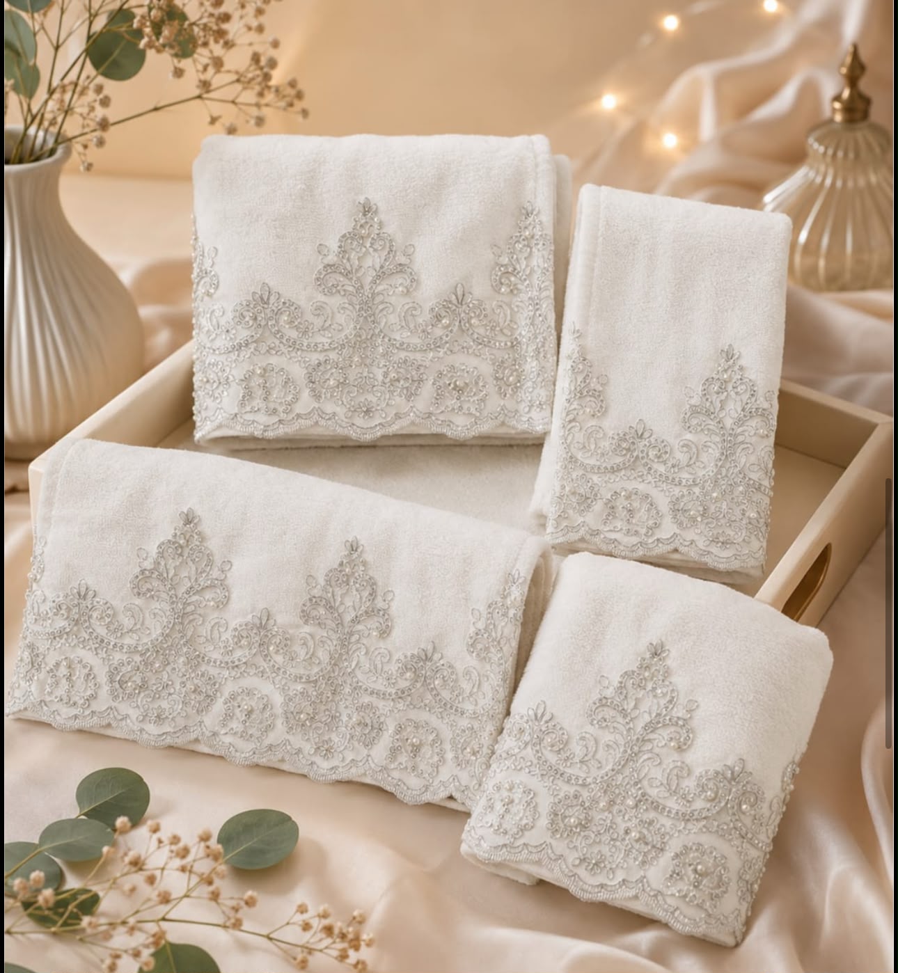 Premium Wedding Towel Set of 4 – Designer Embroidered Bath & Hand Towels | Product Code :- 55B155RKEH