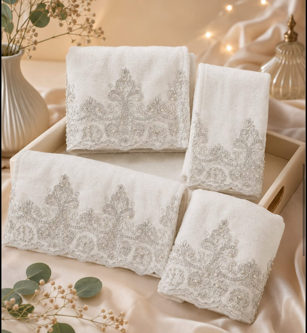 Premium Wedding Towel Set of 4 – Designer Embroidered Bath & Hand Towels | Product Code :- 55B155RKEH