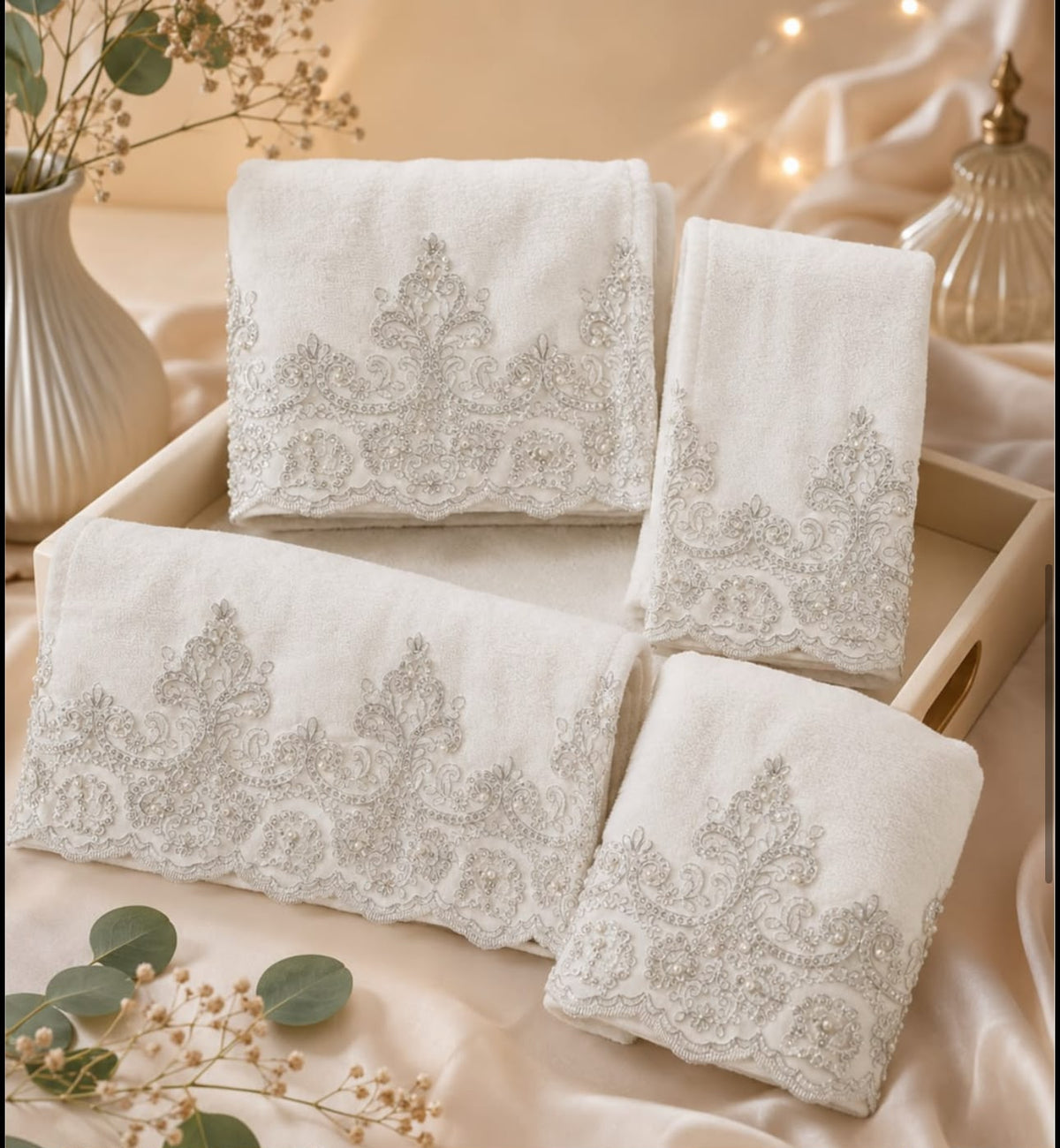 Premium Wedding Towel Set of 4 – Designer Embroidered Bath & Hand Towels | Product Code :- 55B155RKEH