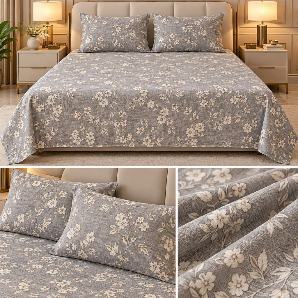 Premium English Garden Floral Winter Bedsheet Set – King Size 3 Pcs | Elegant Cotton Feel Designer Bedsheet