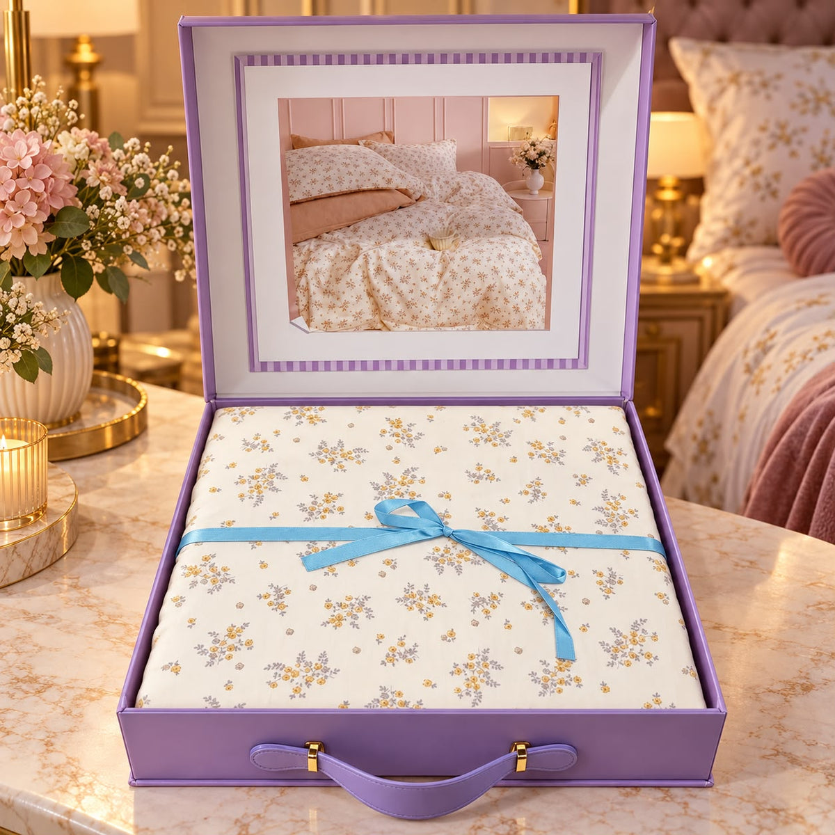 Premium Luxury 4 Piece Duvet Cover & Bedsheet Gift Box Set