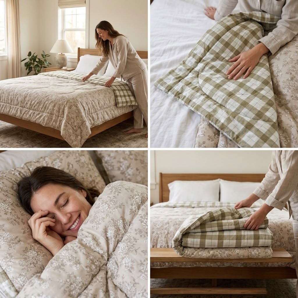 Reversible Check & Floral Print King Size Comforter – Dual Design Double Bed Comforter
