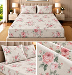Elegance Pure Cotton King Size Fitted Bedsheet – 3 Piece Set with 2 Pillow Covers