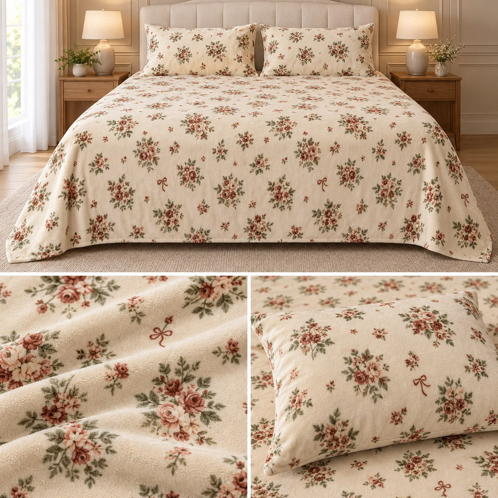 Premium English Garden Floral Winter Bedsheet Set – King Size 3 Pcs | Elegant Cotton Feel Designer Bedsheet