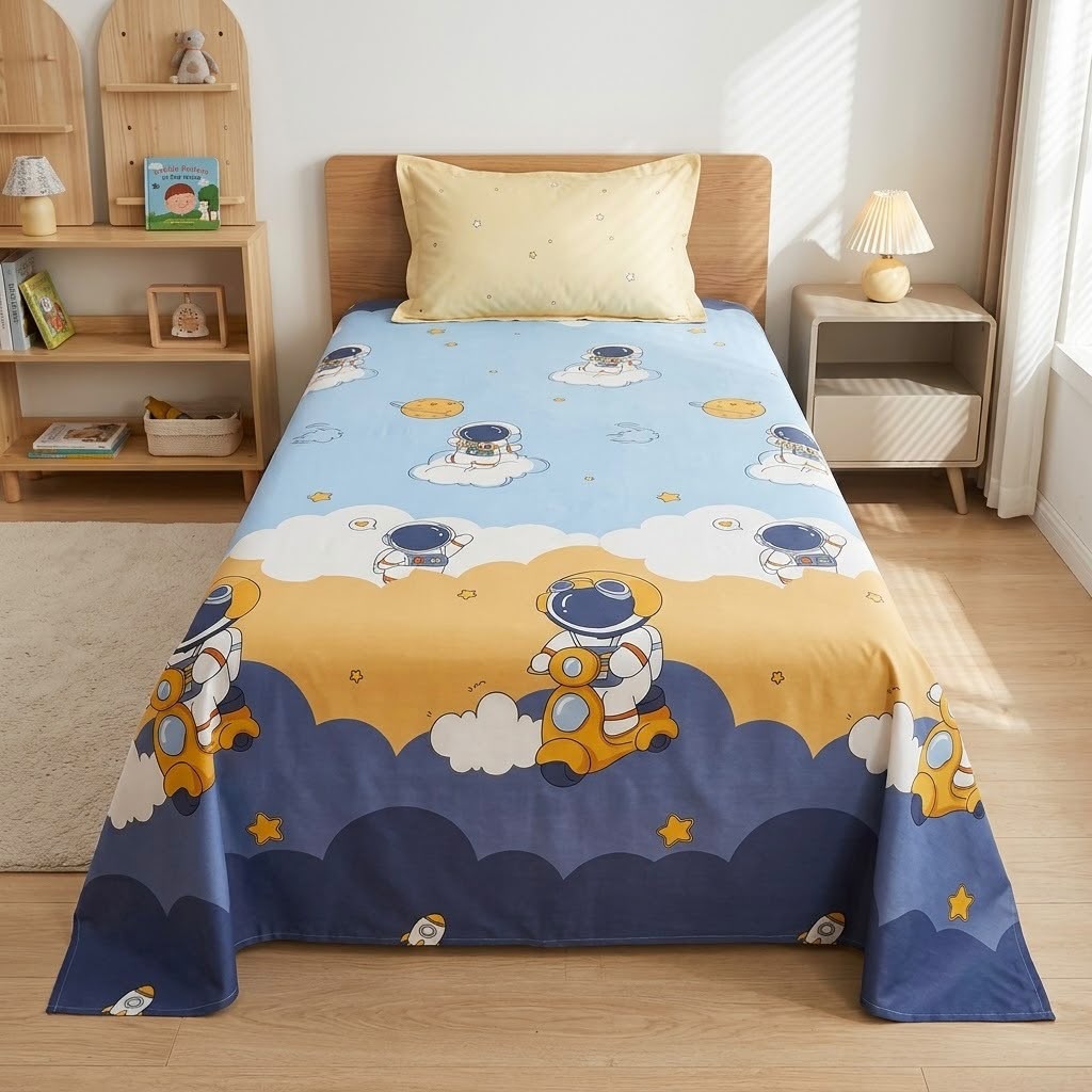 Premium Kids Cartoon Printed Single Bedsheet Set – 100 % Pure Cotton