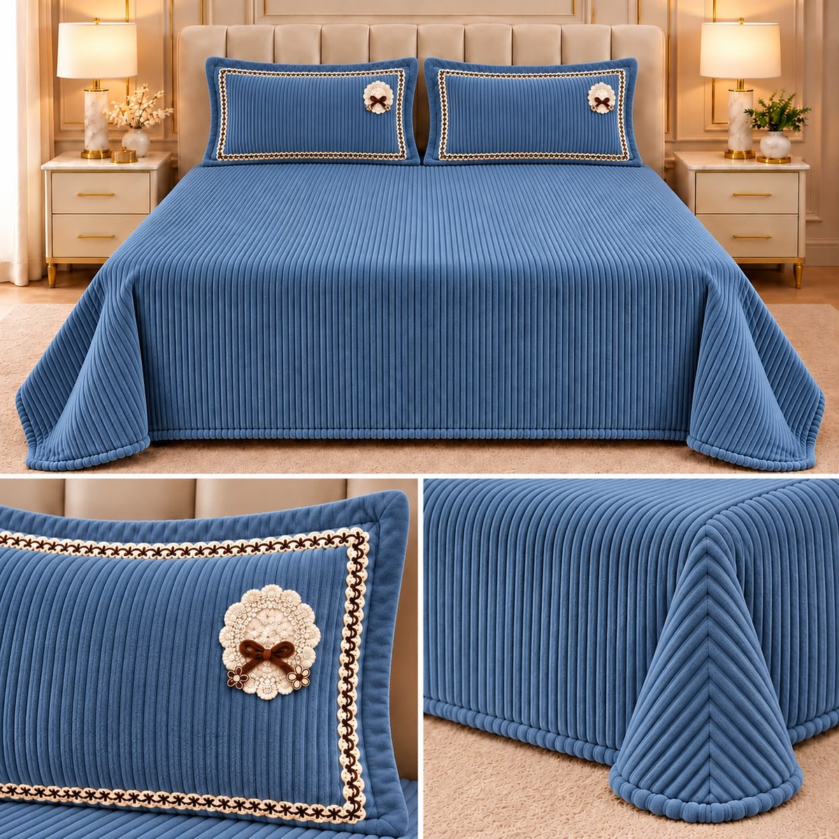 Luxury Ribbed Velvet Winter Bedsheet Set – King Size 3 Pcs Product Code :- 55B228RKEH
