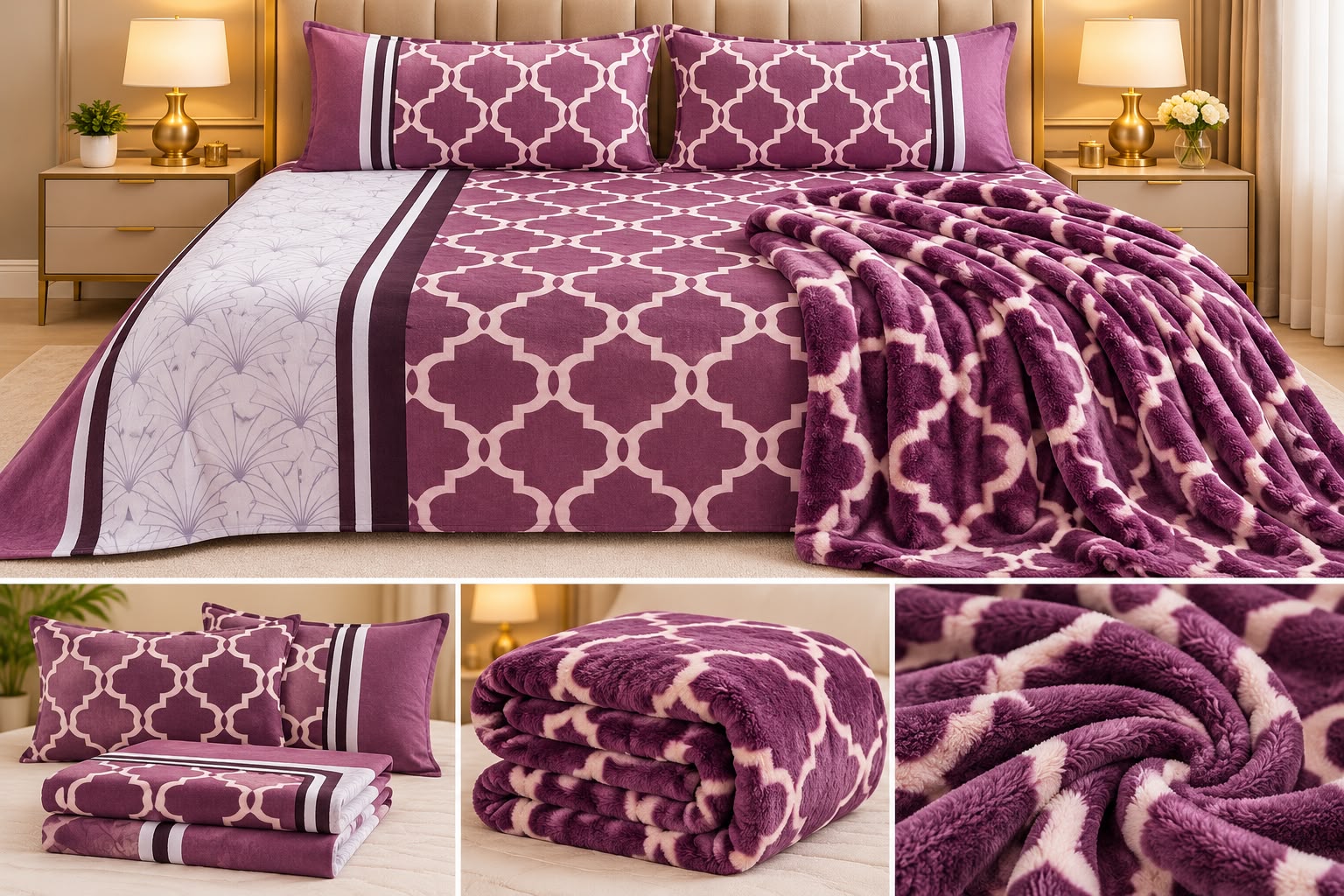 Bella Rose Luxe Winter Bedding Combo – 4 Pcs Double Bed Bedsheet Set