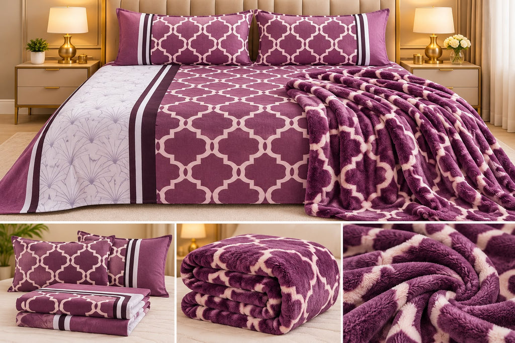 Bella Rose Luxe Winter Bedding Combo – 4 Pcs Double Bed Bedsheet Set