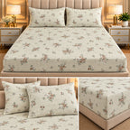Elegance 100% Cotton King Size Fitted Bedsheet Set – 3 Pcs