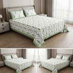 Heritage Block Print Cotton Bedsheet Set – King Size 3 Pcs