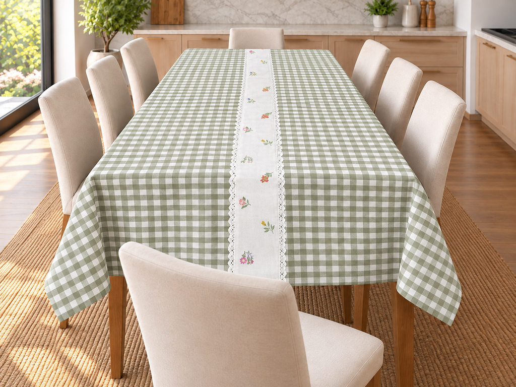 Blush Meadow Gingham Dining Table Cover – 8 Seater, 60 × 108 Inches