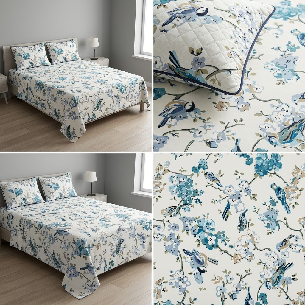 Premium Pure Cotton Bedsheet 90 × 108 Inches (7*9 Feet) Quilted Pillow Covers Product Code :- 55B75RKEH