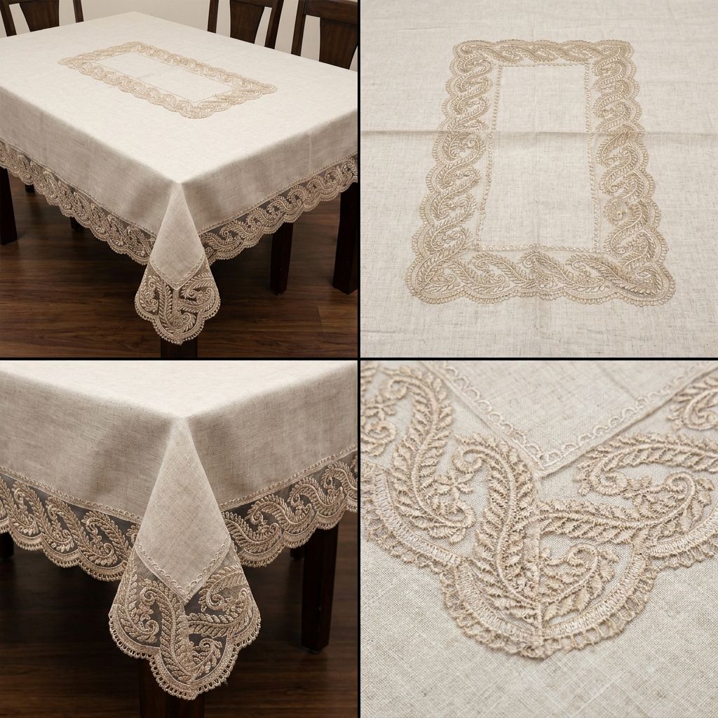 Elegant Floral Embroidered Dining Table Cover – 4 ,6 & 8 Seater