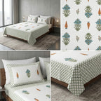Heritage Block Print Cotton Bedsheet Set – King Size 3 Pcs