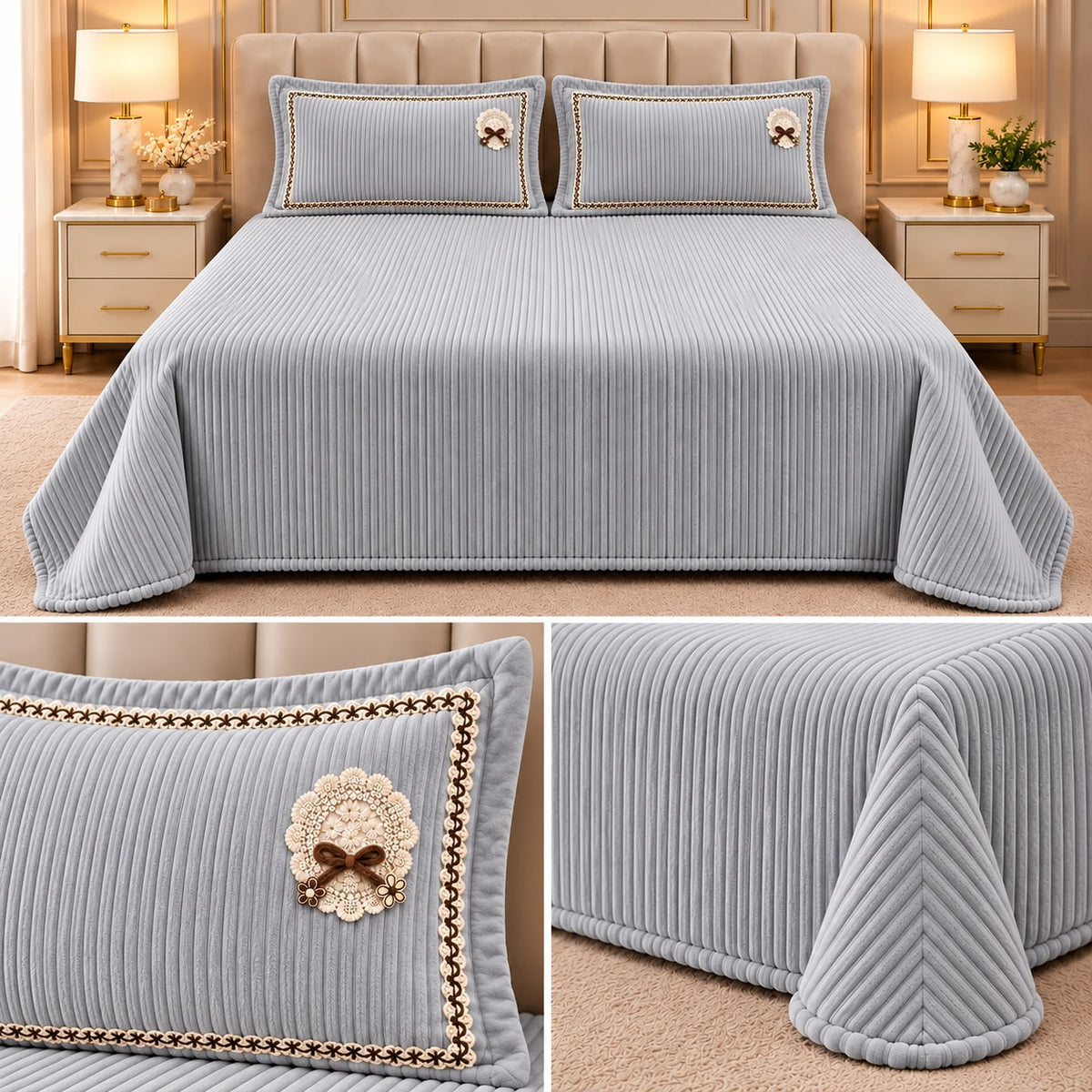 Luxury Ribbed Velvet Winter Bedsheet Set – King Size 3 Pcs Product Code :- 55B228RKEH
