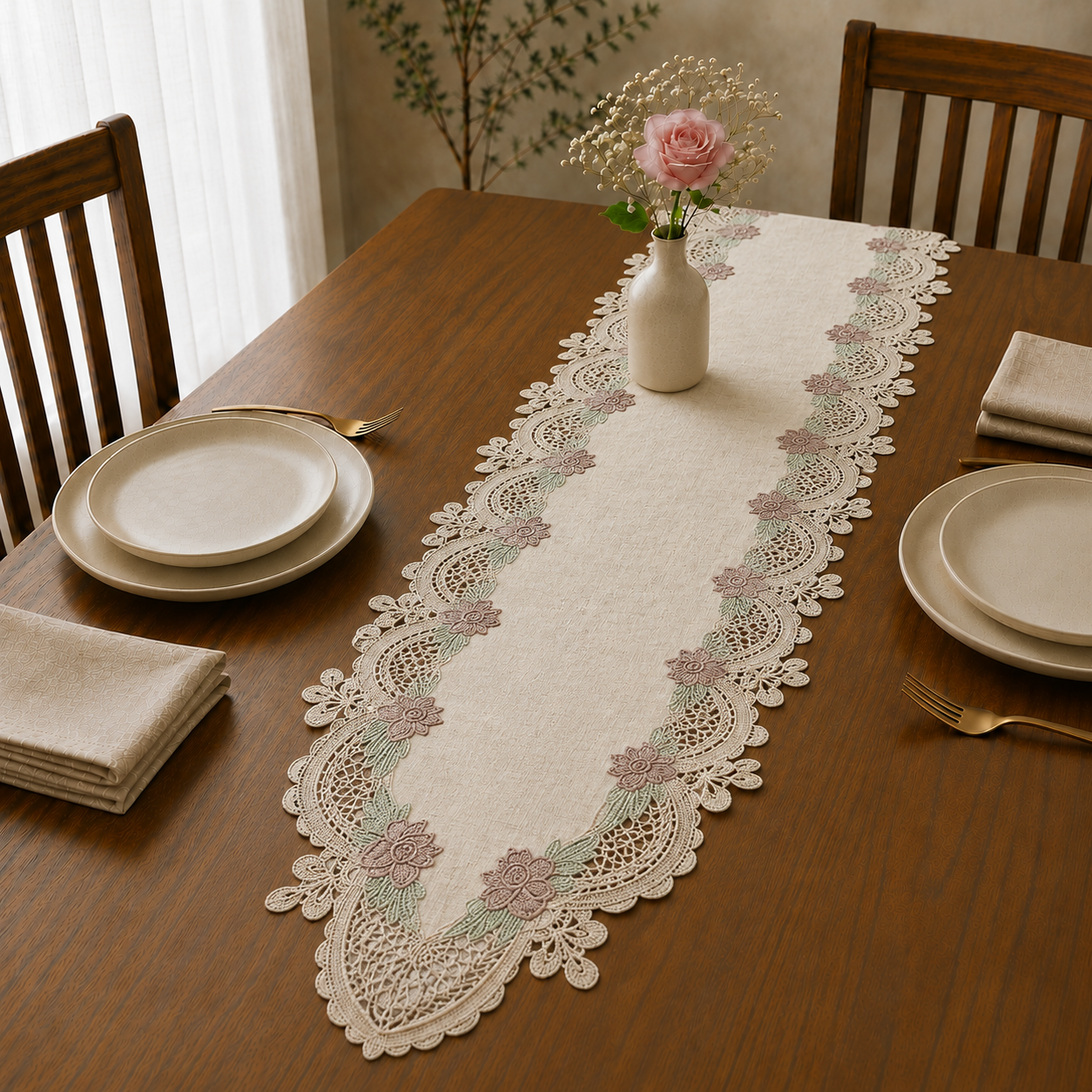 Luxury Floral Lace Turkish Table Runner (70 x 16 Inches) Product Code :- 55B109RKEH