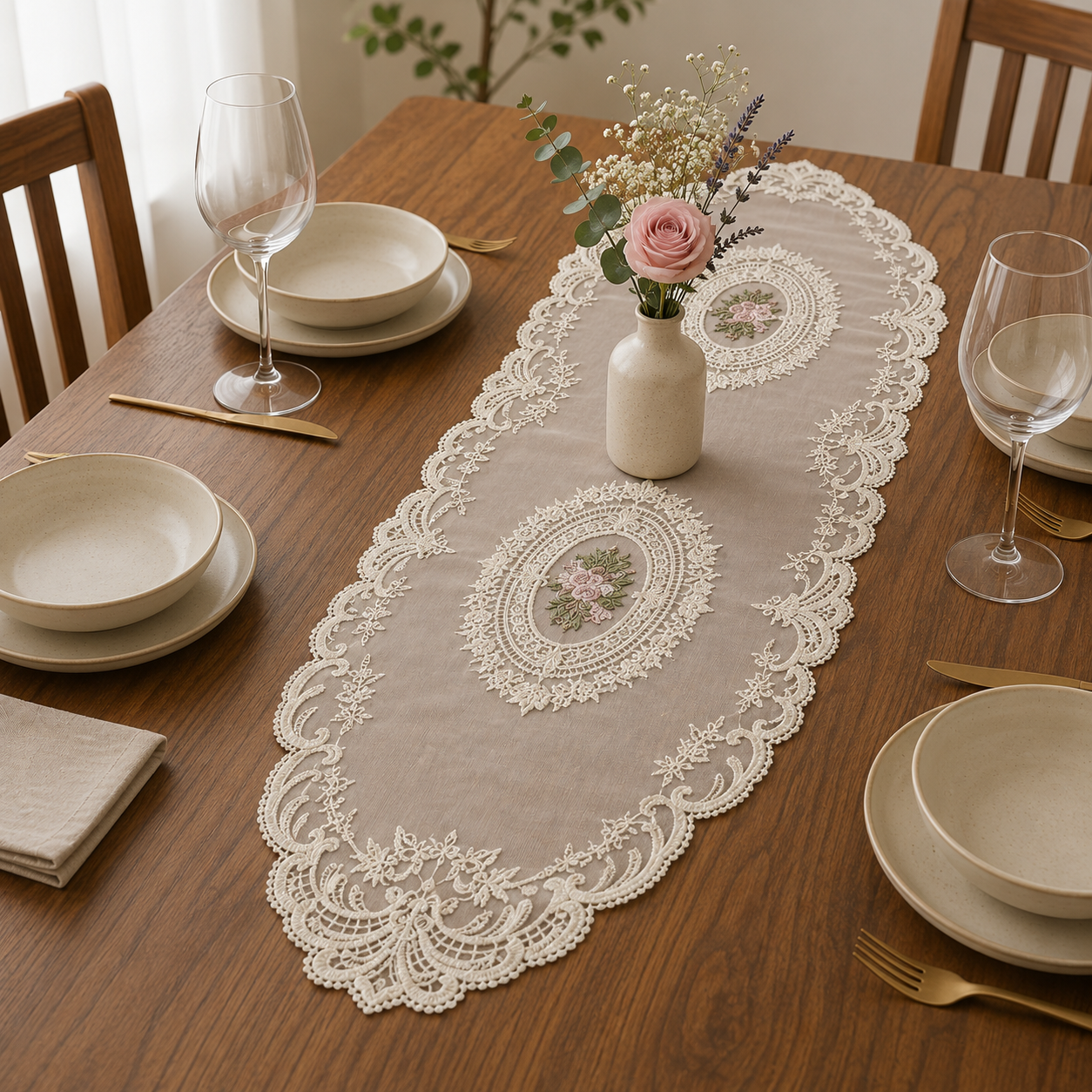 Luxury Floral Lace Turkish Table Runner (30 x 16 Inches) Product Code :- 55B85RKEH