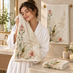 Botanical Sketch Cotton Bath Towel – Artistic Floral Print | 75 × 150 CM