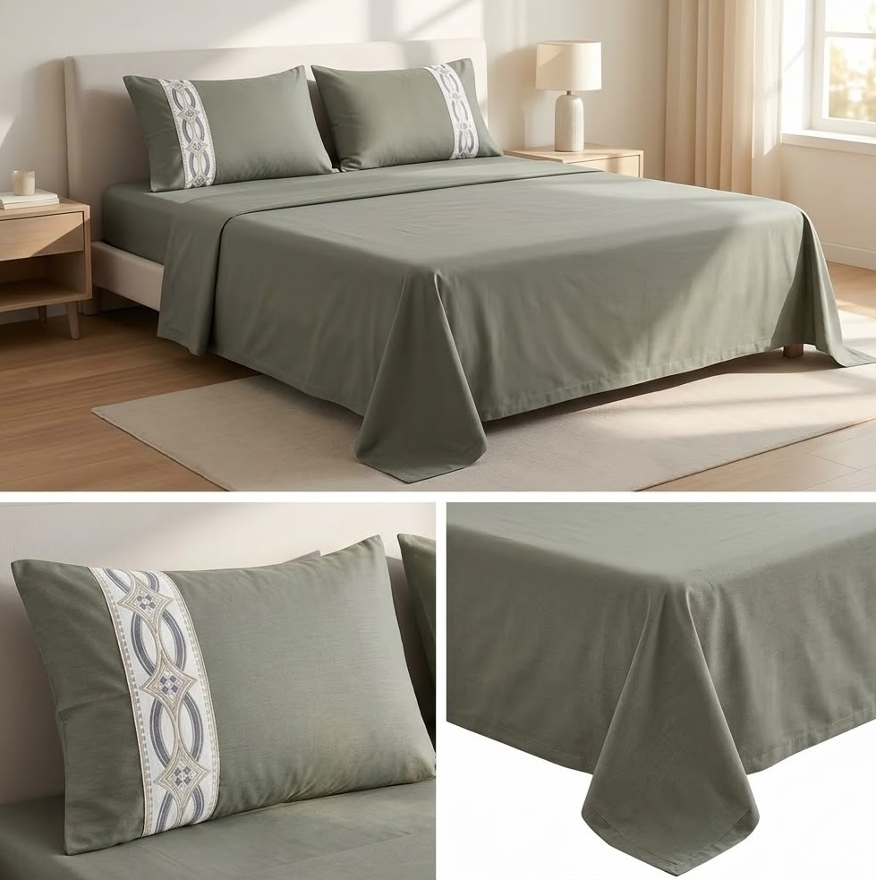 Luxury 100% Pure Bamboo Cotton Bedsheet Set with Embroidered Pillow Covers – 108 X 108