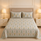Waffle Block Print Slub Cotton Bedcovers (108 * 108) Product Code :- 55B285RKEH