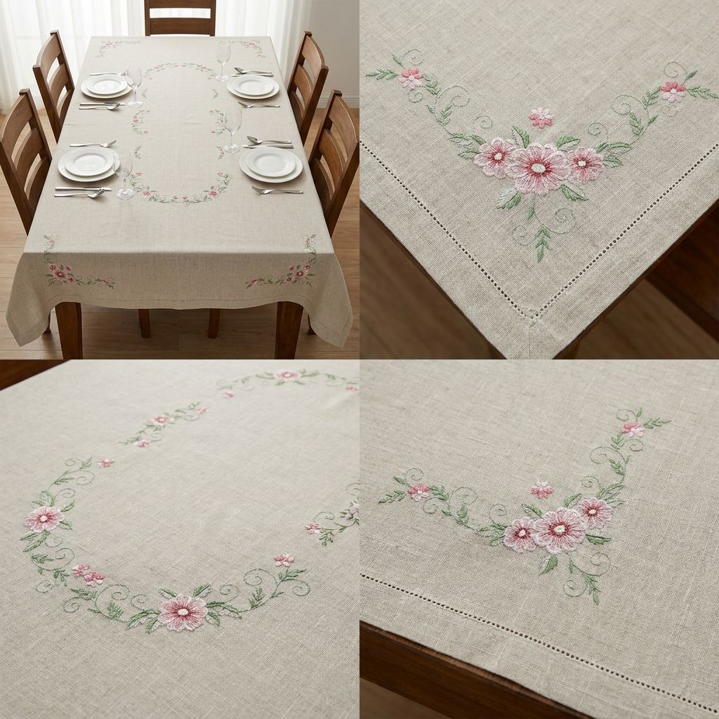 Royal Hearth Linen Embroidered Dining Table Cover – 6 Seater (60 x 90 Inch)