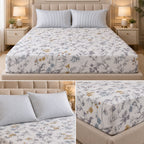 Wildflower Whisper 100% Pure Cotton Fitted Bedsheet Set