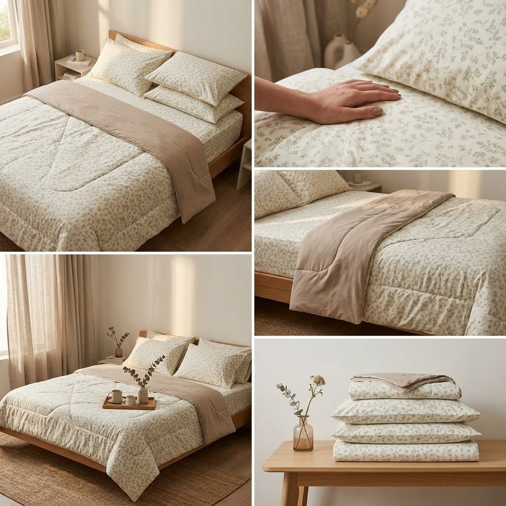 Aroma Meadow Luxe 4 Pcs King Size Comforter Set – Floral Reversible Bedding Set