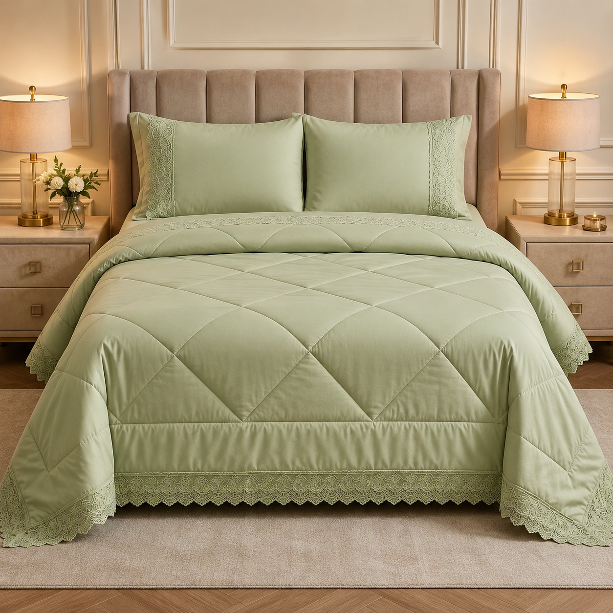 4-Piece Luxury AC Comforter Set with Lace Detailing – King Size Product Code :- 55B425RKEH