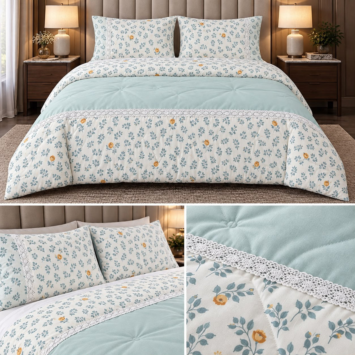 Rosé Meadow Floral King Size 4 Pcs Comforter Set
