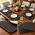 Turkish Wooden Woven Dining Table Mats – Set of 6 | Premium Black