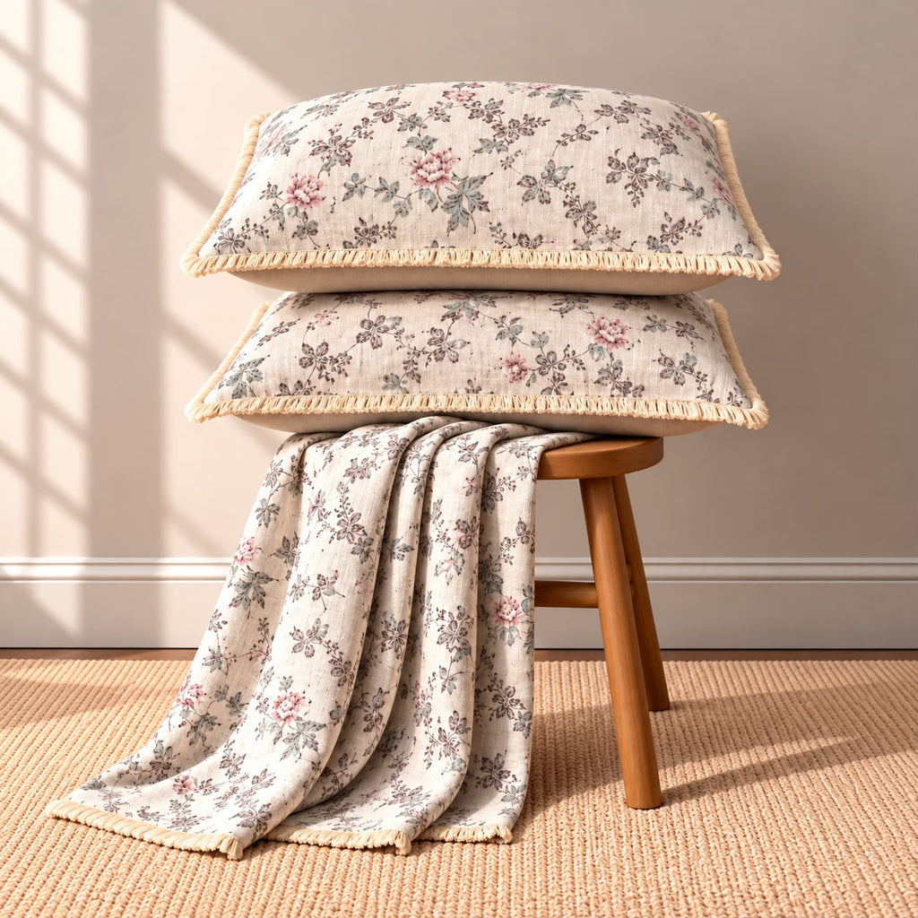 Vintage English Garden Floral Bedsheet Set with Elegant Lace Pillow Covers – 3 Pcs