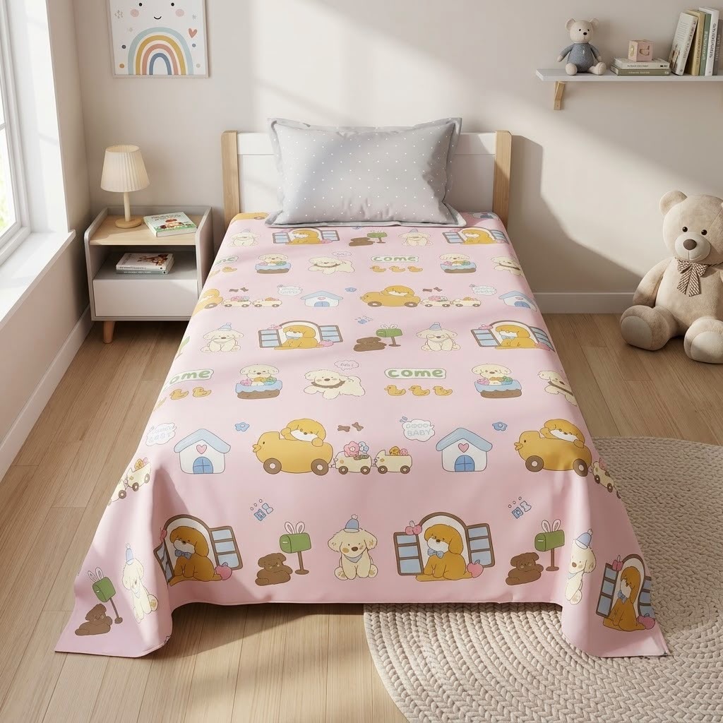 Premium Kids Cartoon Printed Single Bedsheet Set – 100 % Pure Cotton