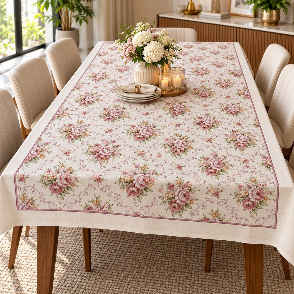 Blossom Heritage Linen Dining Sheet – 8 Seater | 60 × 108 Inches