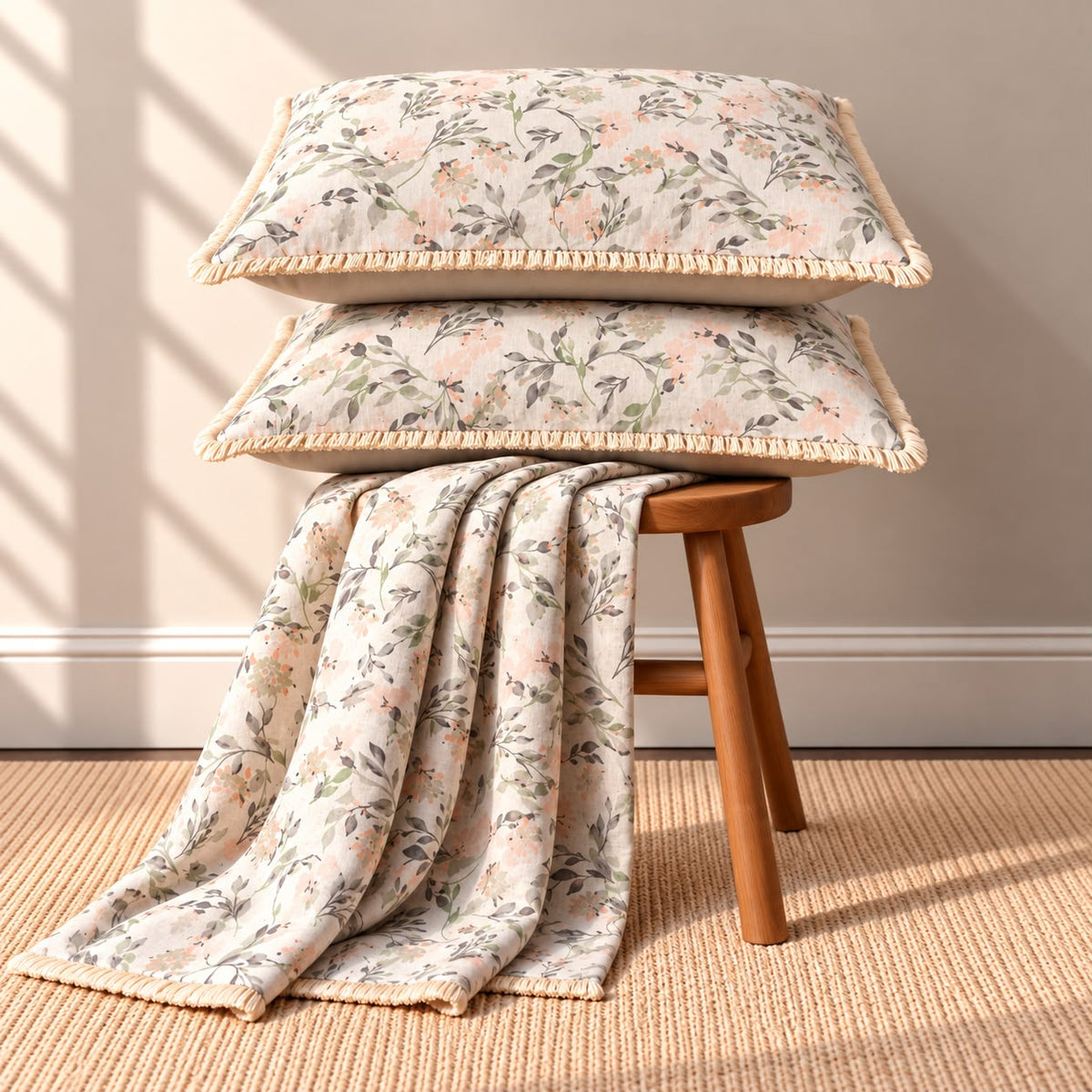 Vintage English Garden Floral Bedsheet Set with Elegant Lace Pillow Covers – 3 Pcs