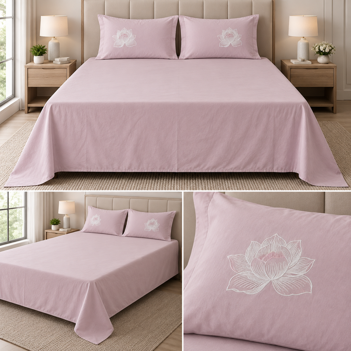 Soft Thick Cotton King Size Bedsheet with Embroidered Pillow Covers
