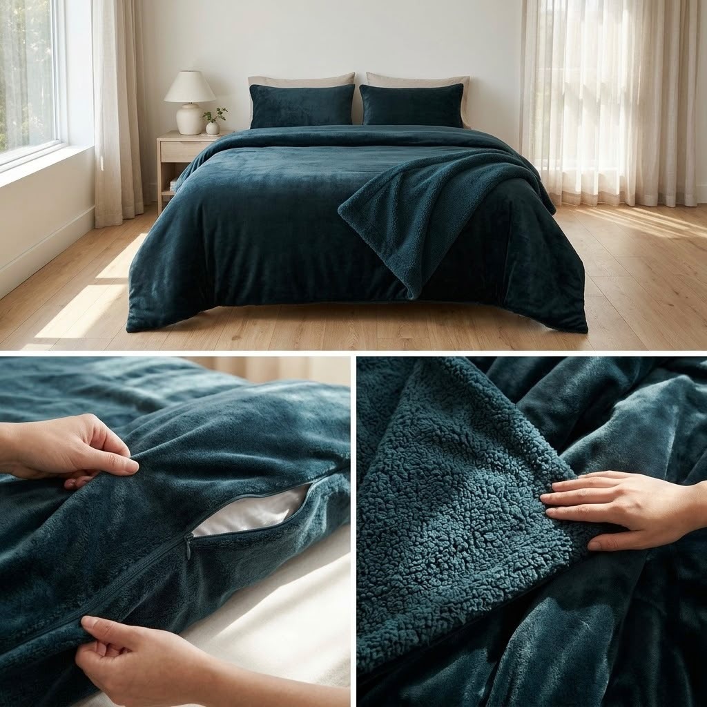 Premium Sherpa Fleece Quilt Cover with Luxurious Velvet-Soft Finish – Double Bed
