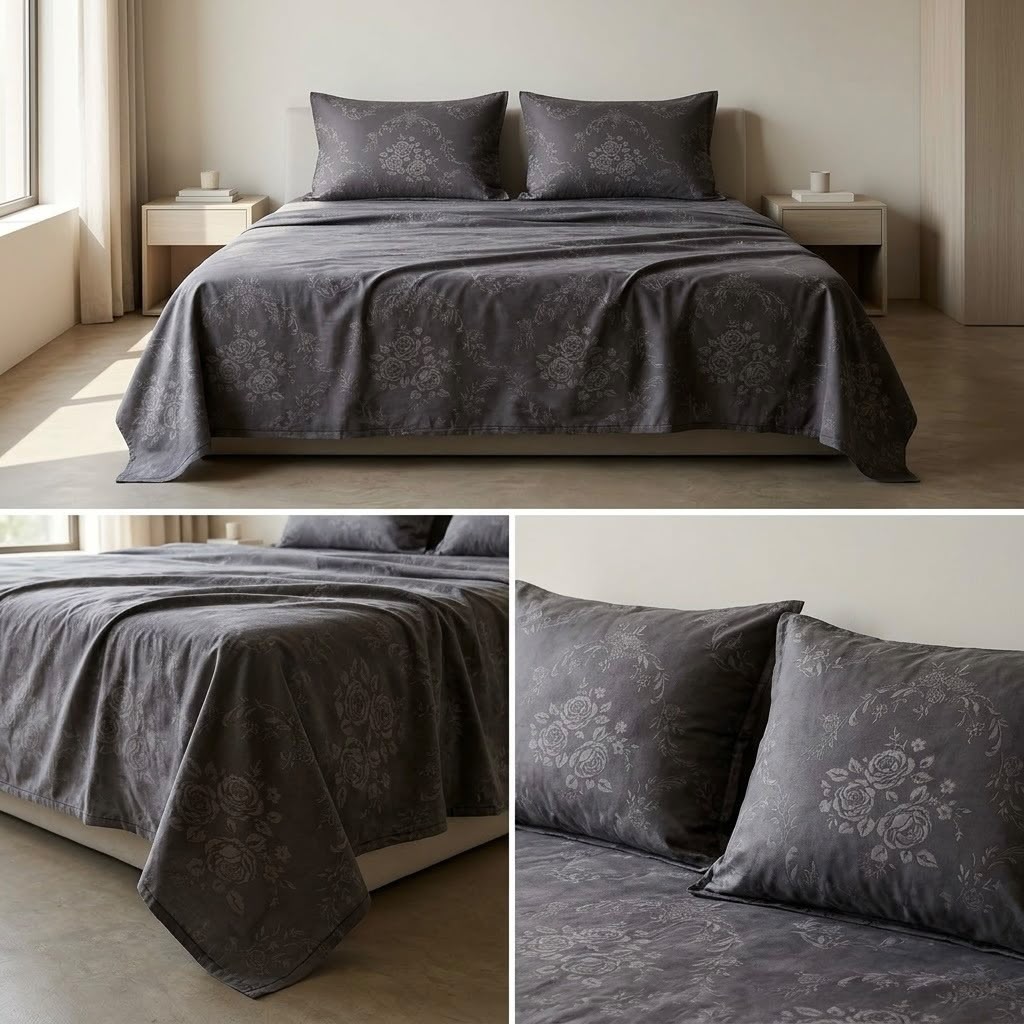 Warm Embossed Rose Floral Fitted Bedsheet Set – King Size (3 Pcs)